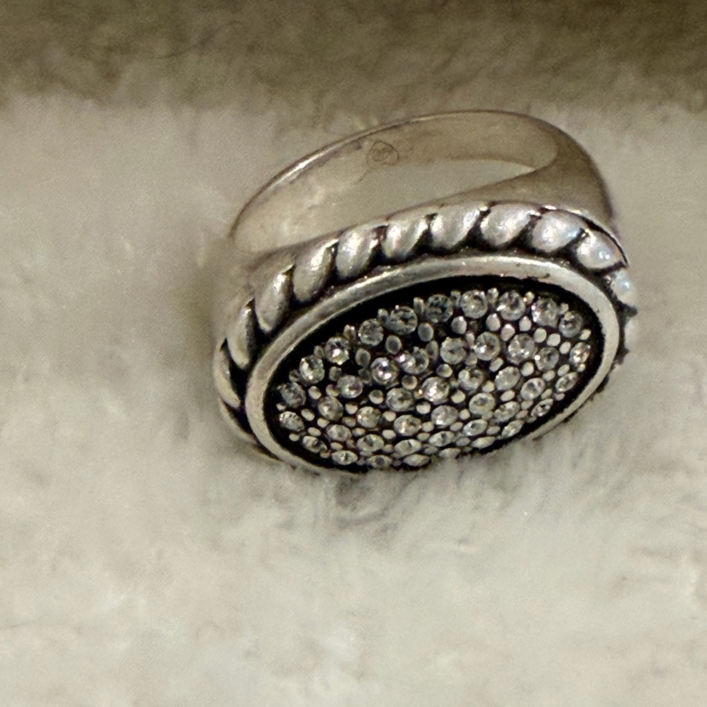 Brighton Silver Ring with Braided Edge and Crystal Pave - Picture 11 of 12